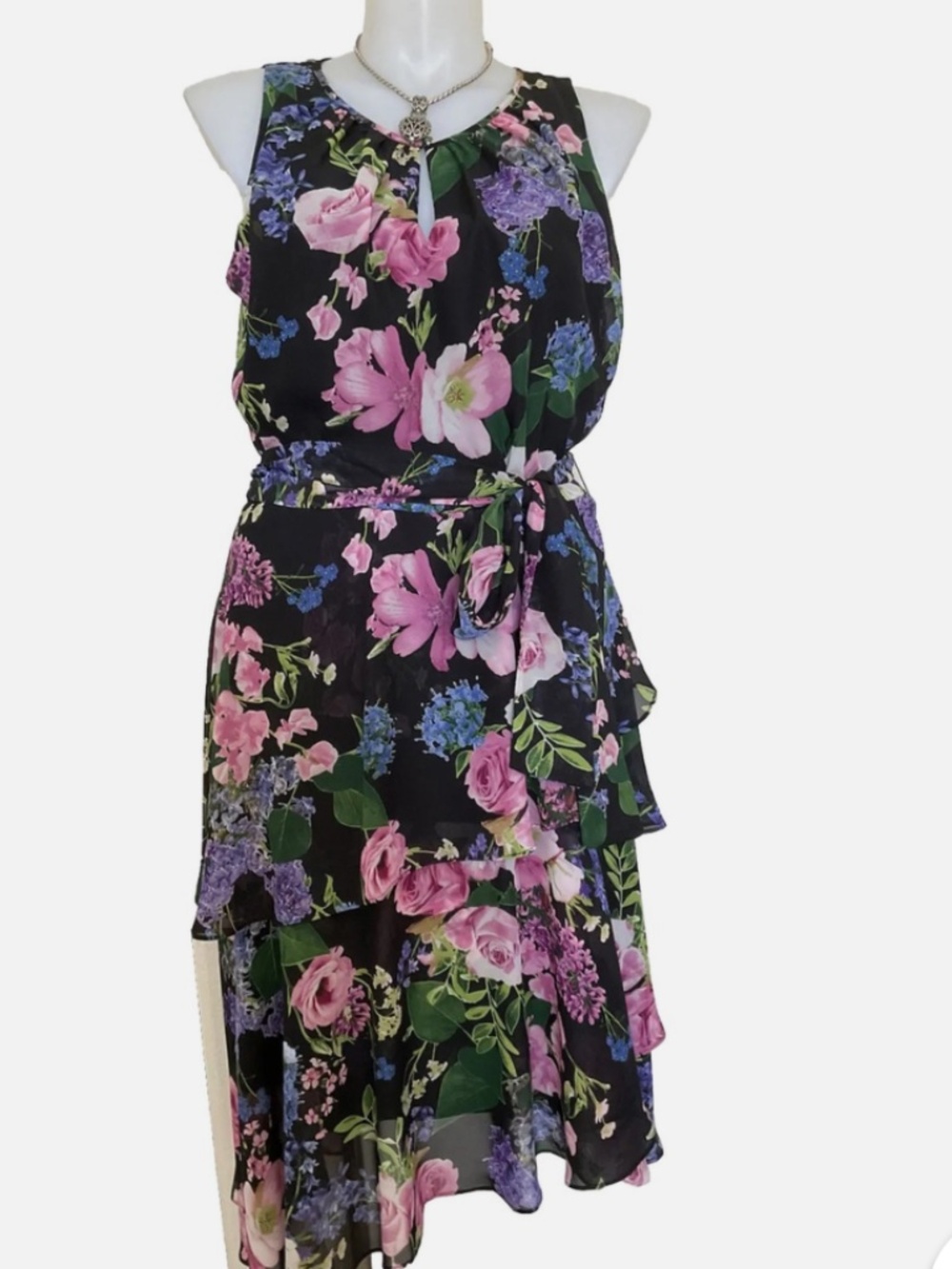 Tahari Arthur S. Levine floral black dress size 12P multicolor